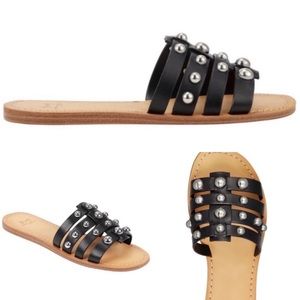 Marc Fisher Pava Leather Flat Sandals Black Sz 7 and 7.5 New in Box